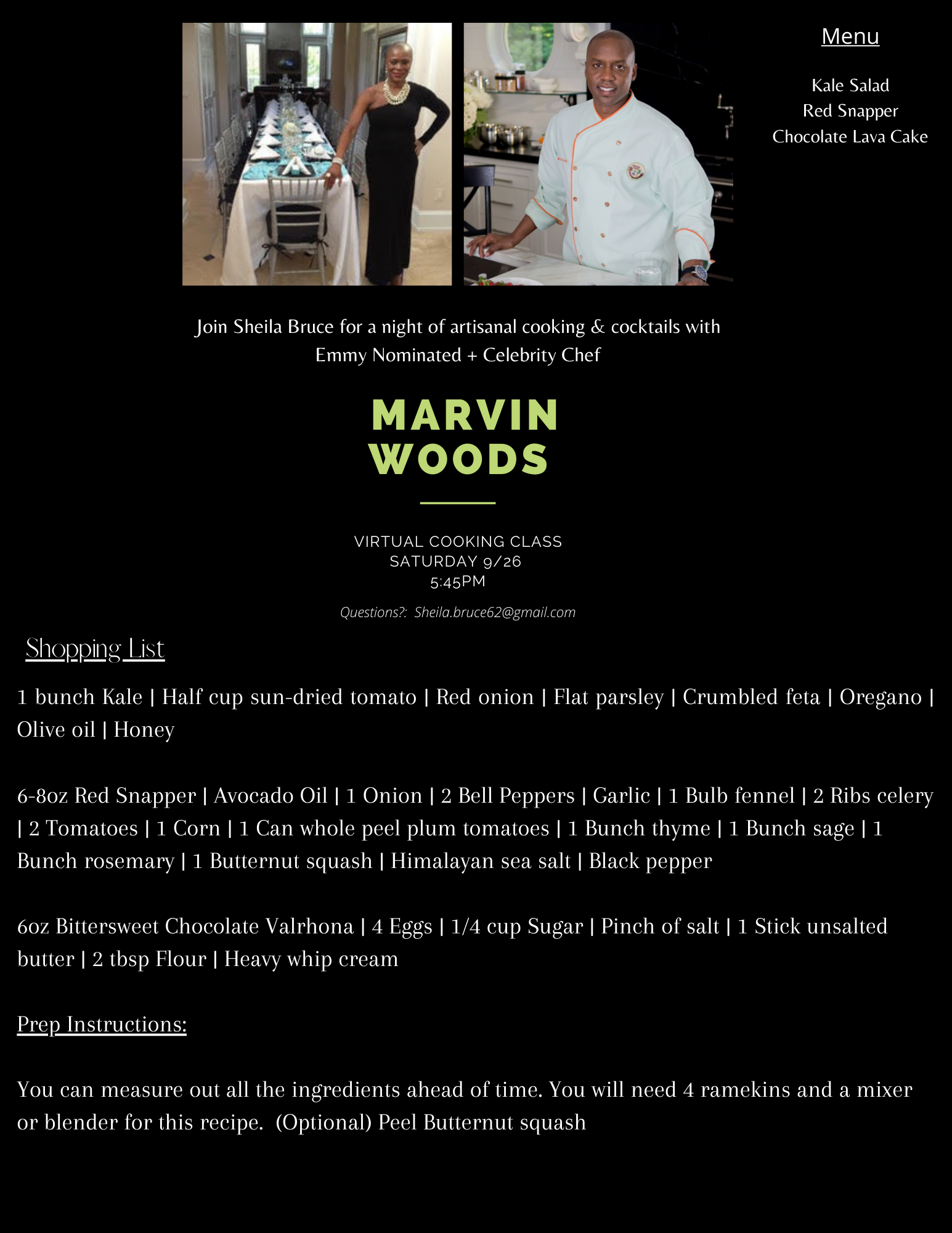 Marvin Woods Virtual Cooking Class